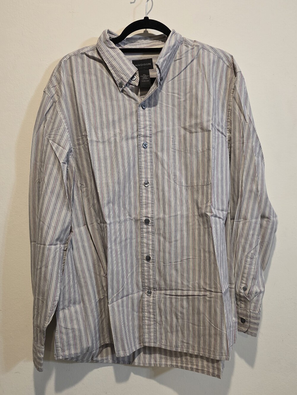 Madison Men’s Button-Down Striped Shirt - Gray & Blue